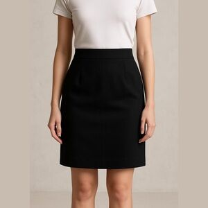 Norton McNaughton Vintage 100% virgin wool black knee length skirt Sz 8 Petite